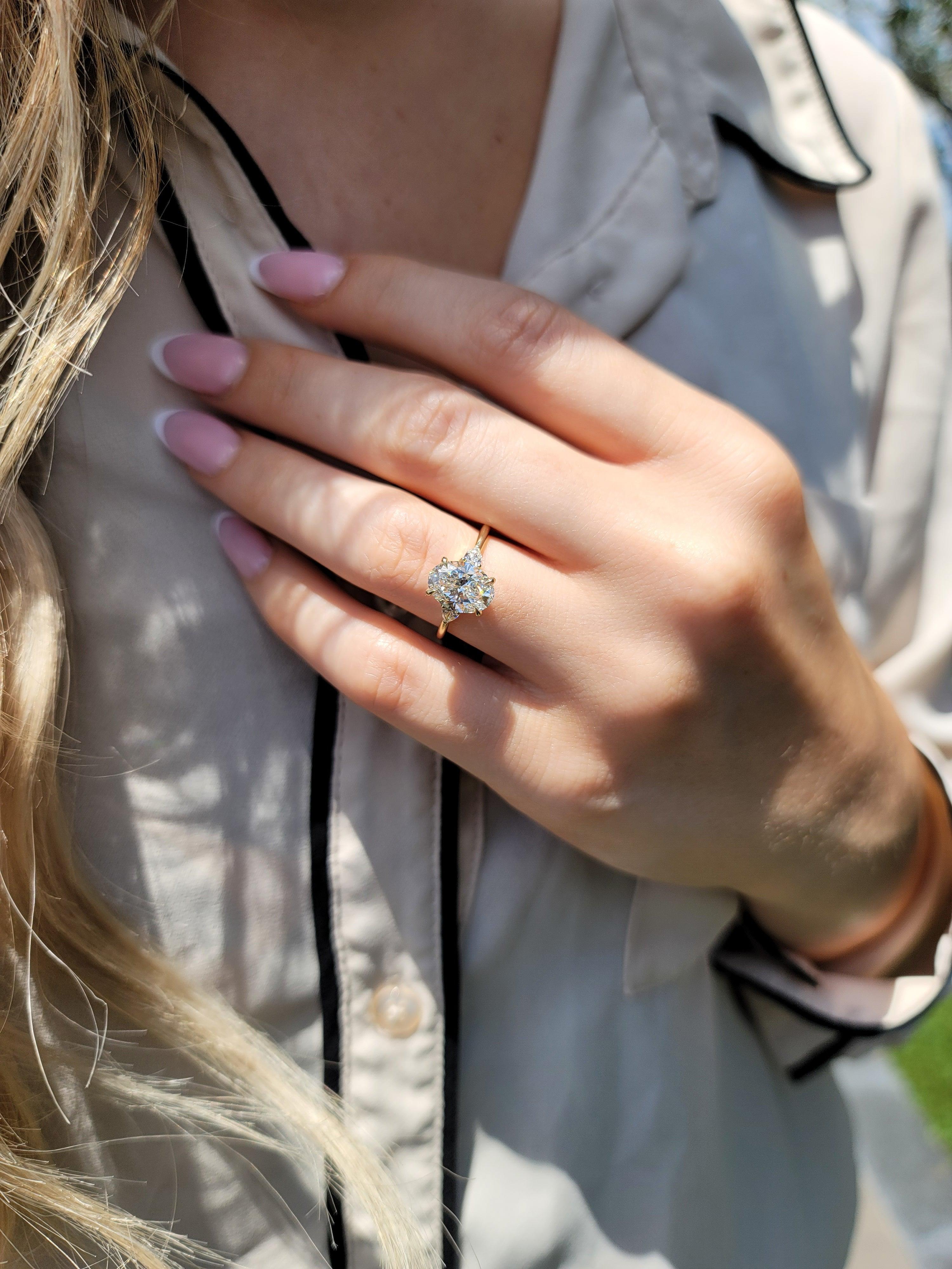 2.5 CT Oval cheapest Cut Diamond Engagement Ring, Pear Cut Ring, Seven Stone Ring, Ring Sets, Twisted Band, Wedding Ring, 14K Solid Yellow Gold Ring