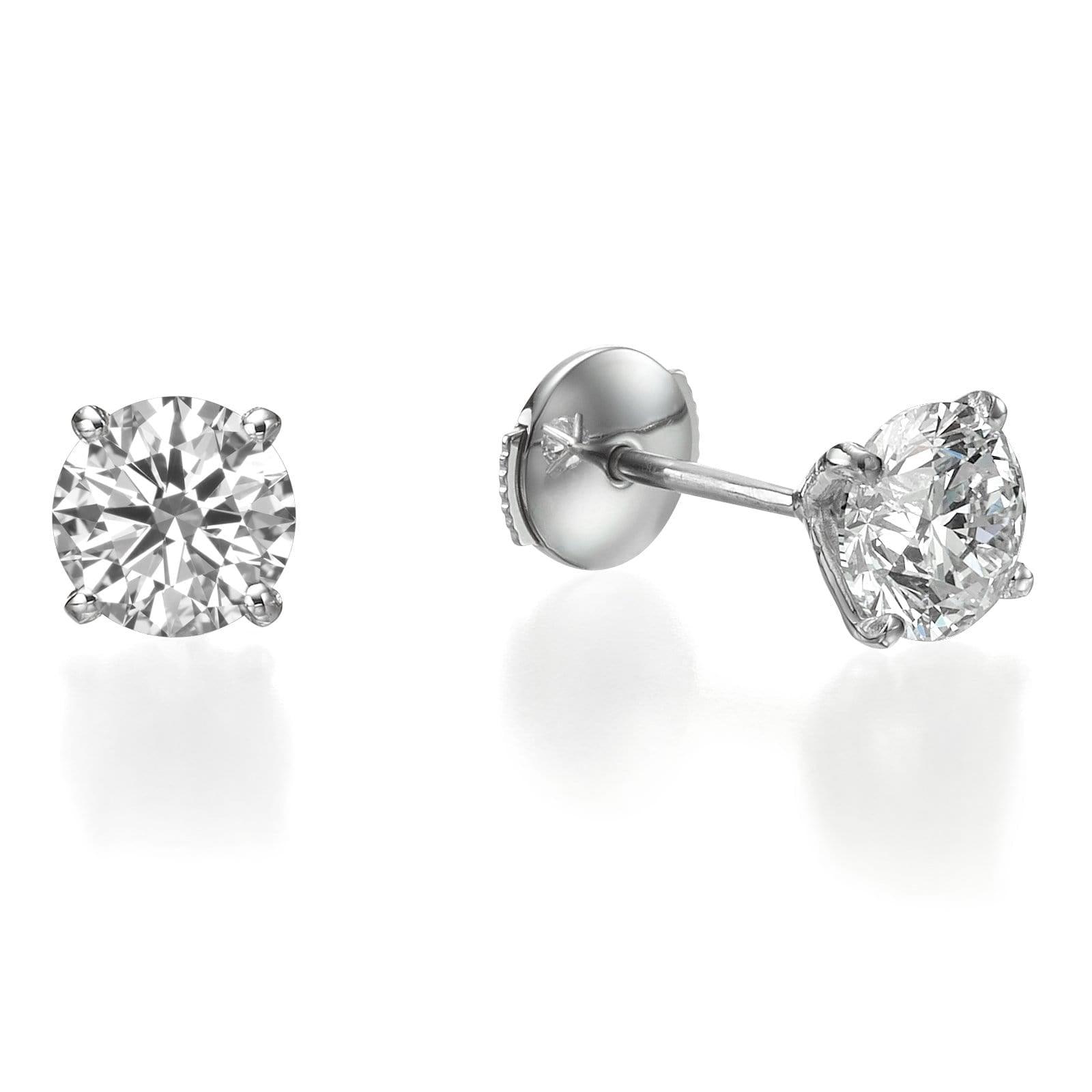 Round Brilliant Cut Stud Earrings, Screw Back, Basket Set 1½ Ct. Tw. Dew | 14K White Gold by Diamond Nexus