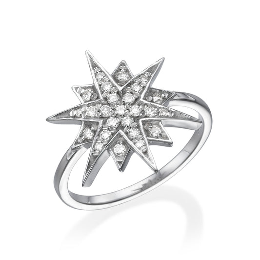 Big Size Star Diamond Ring In 18K White Gold