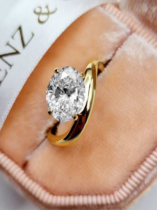 2.02 Carat Lab Grown Oval Cut Wave Diamond Engagement Ring in Yellow Gold