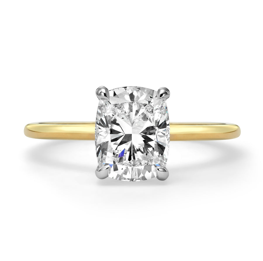 2.20 Carats Lab Grown Elongated Cushion Cut Two Tone Solitaire Hidden Halo Diamond Engagement Ring