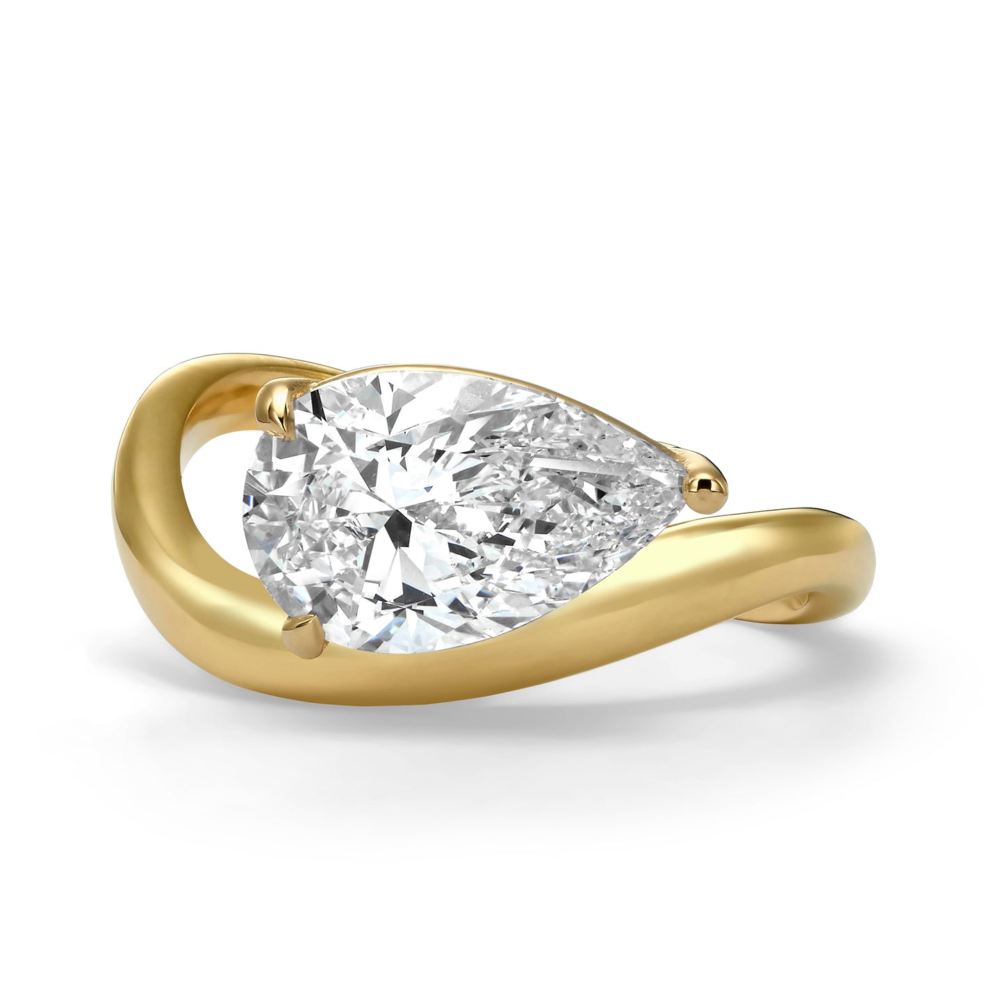 2.00 Carat Lab Grown Pear Shaped Wave Diamond Engagement Ring in Yellow Gold