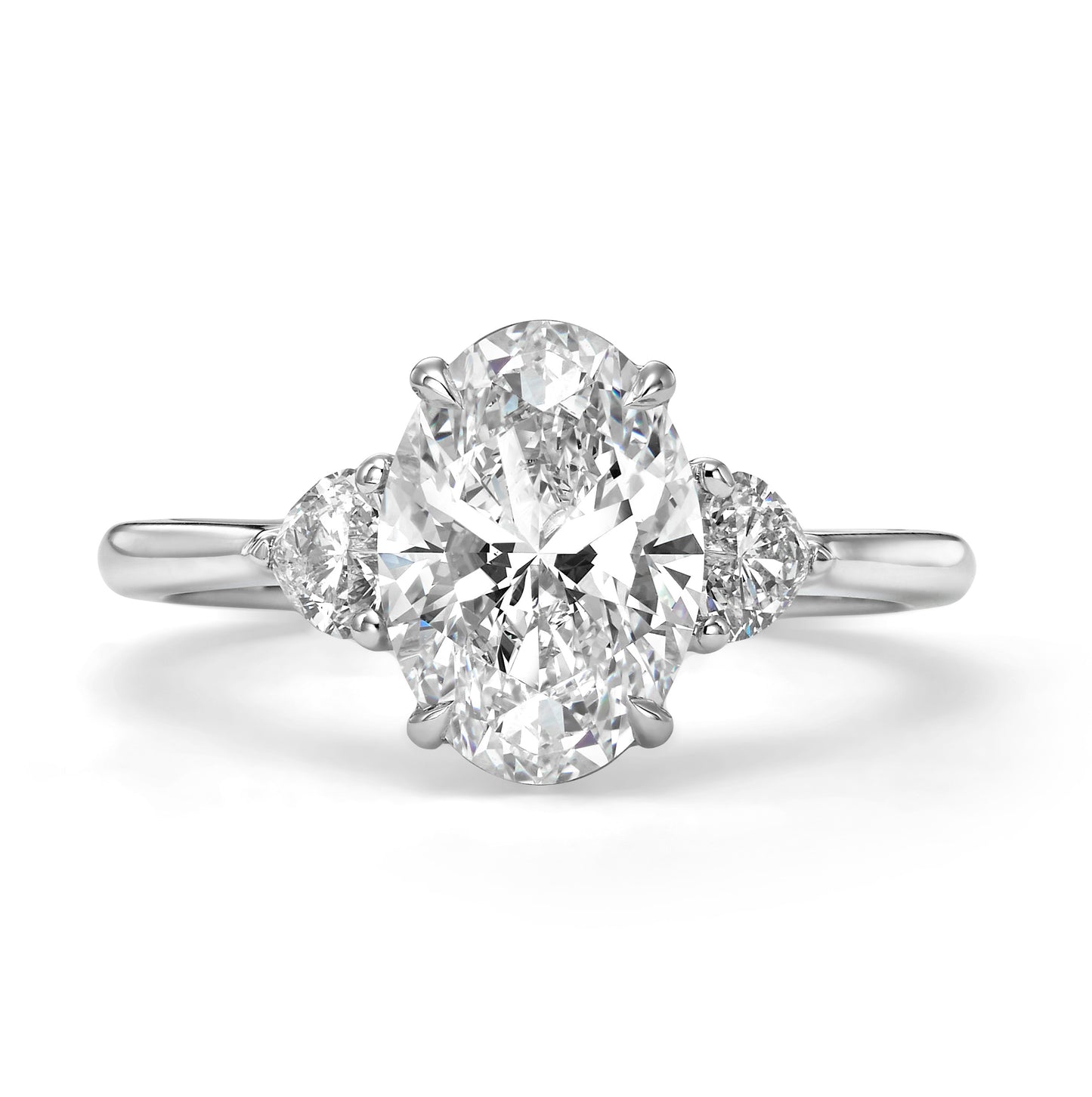 2.48 Carats Lab Grown Oval Cut with Heart Shape Side Stones Diamond Engagement Ring in White Gold