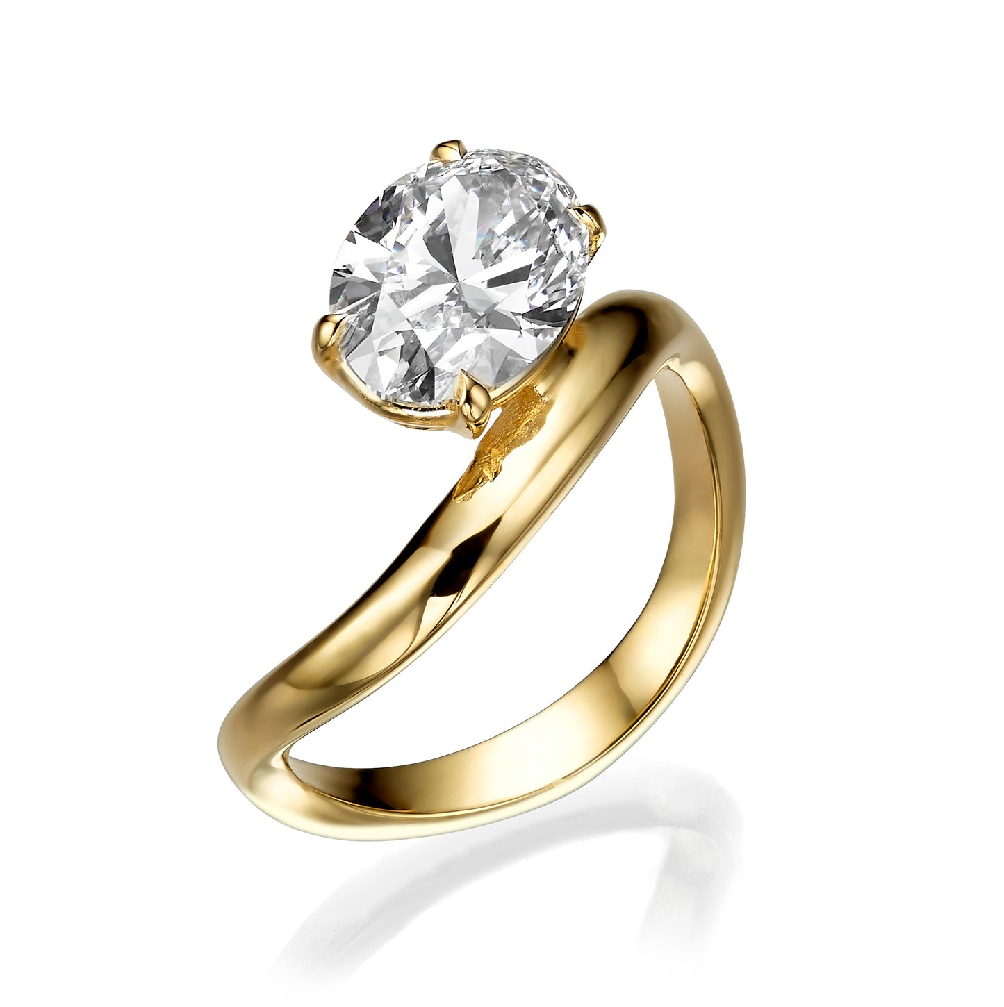 2.02 Carat Lab Grown Oval Cut Wave Diamond Engagement Ring in Yellow Gold