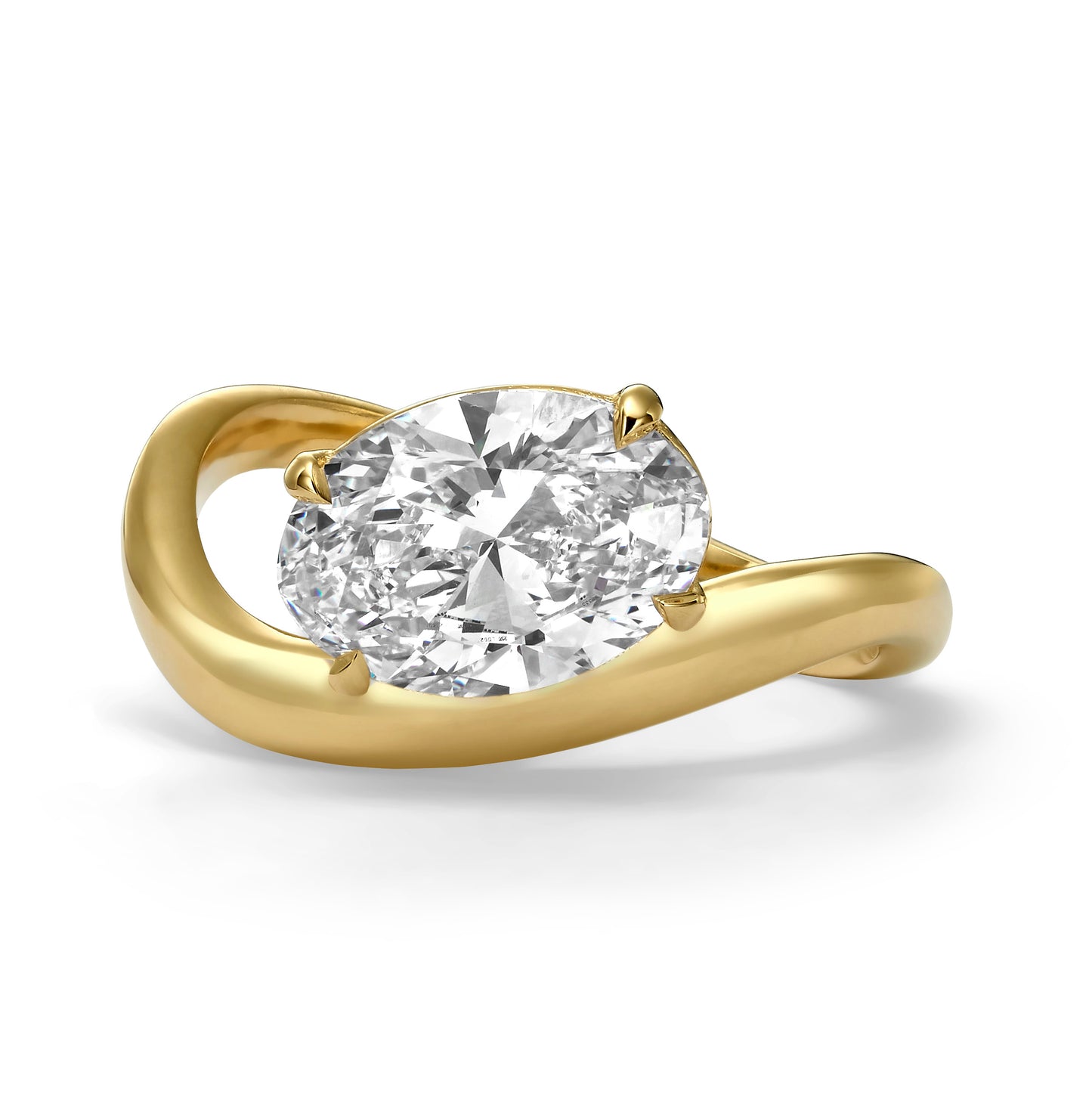 2.02 Carat Lab Grown Oval Cut Wave Diamond Engagement Ring in Yellow Gold