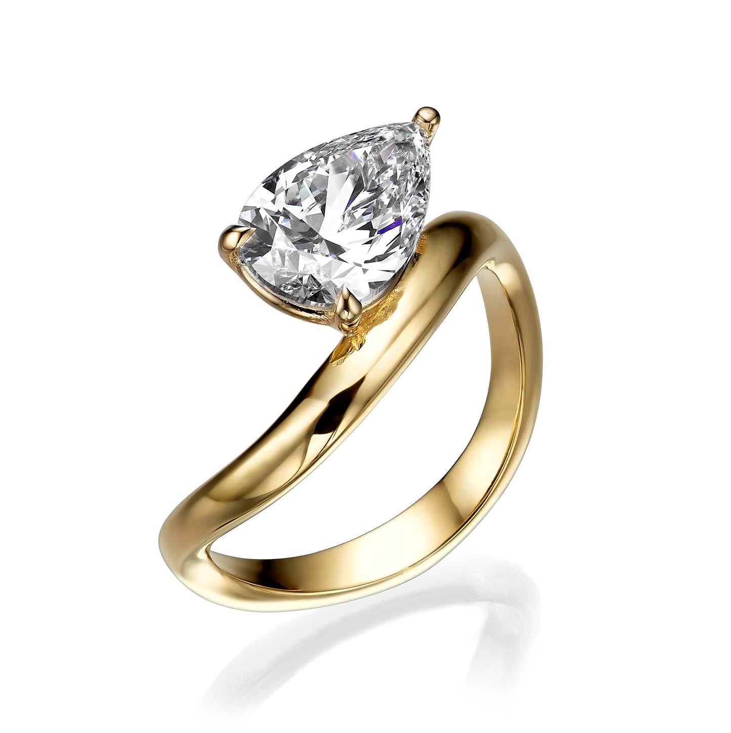 2.00 Carat Lab Grown Pear Shaped Wave Diamond Engagement Ring in Yellow Gold