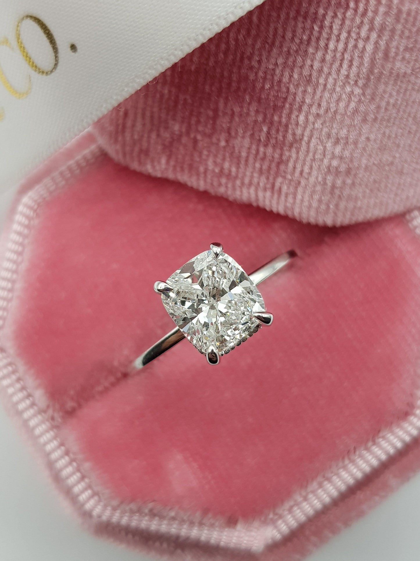 1.70 Carat Cushion Cut Hidden Halo Diamond Engagement Ring - BenzDiamonds