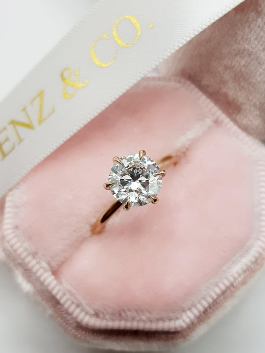 1.50 Carat Round Brilliant Cut Six Prongs Diamond Engagement Ring in Rose Gold - BenzDiamonds