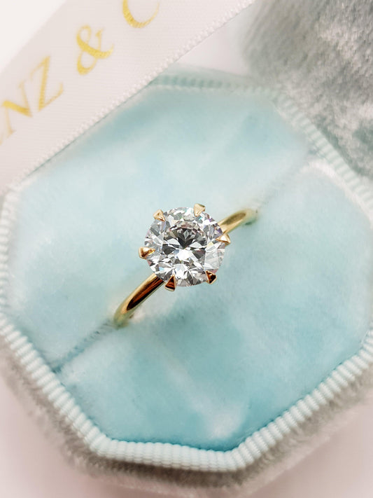 1.50 Carat Round Brilliant Cut Six Prongs Diamond Engagement Ring in Yellow Gold - BenzDiamonds