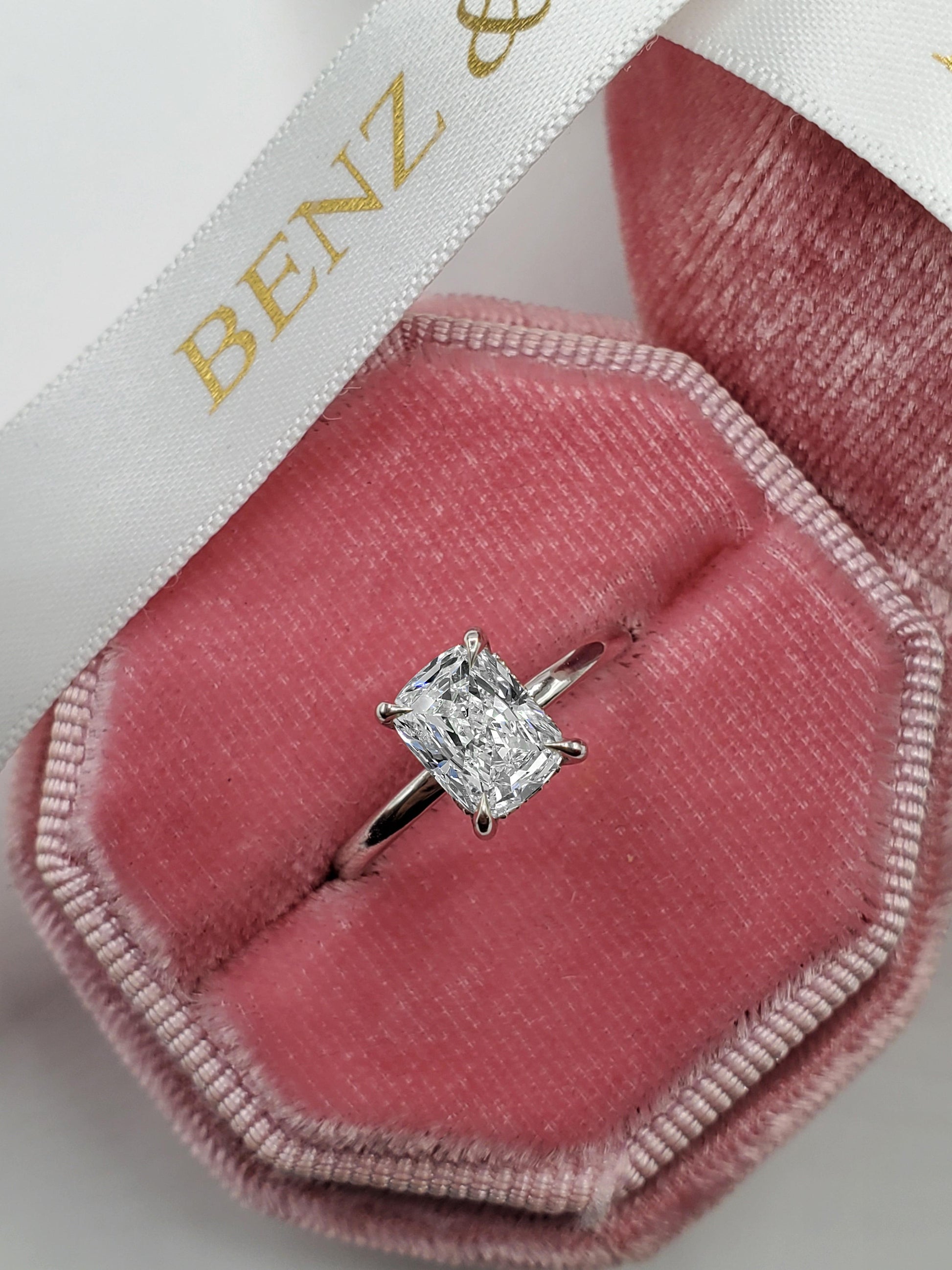 1.15 Carats Elongated Cushion Cut Hidden Halo Diamond Engagement Ring - BenzDiamonds