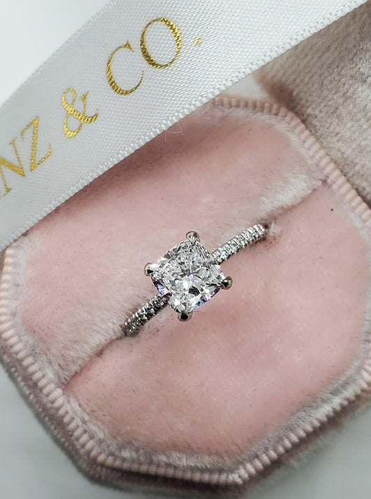 1.52 Carats Cushion Cut Accented Basket Diamond Engagement Ring - BenzDiamonds