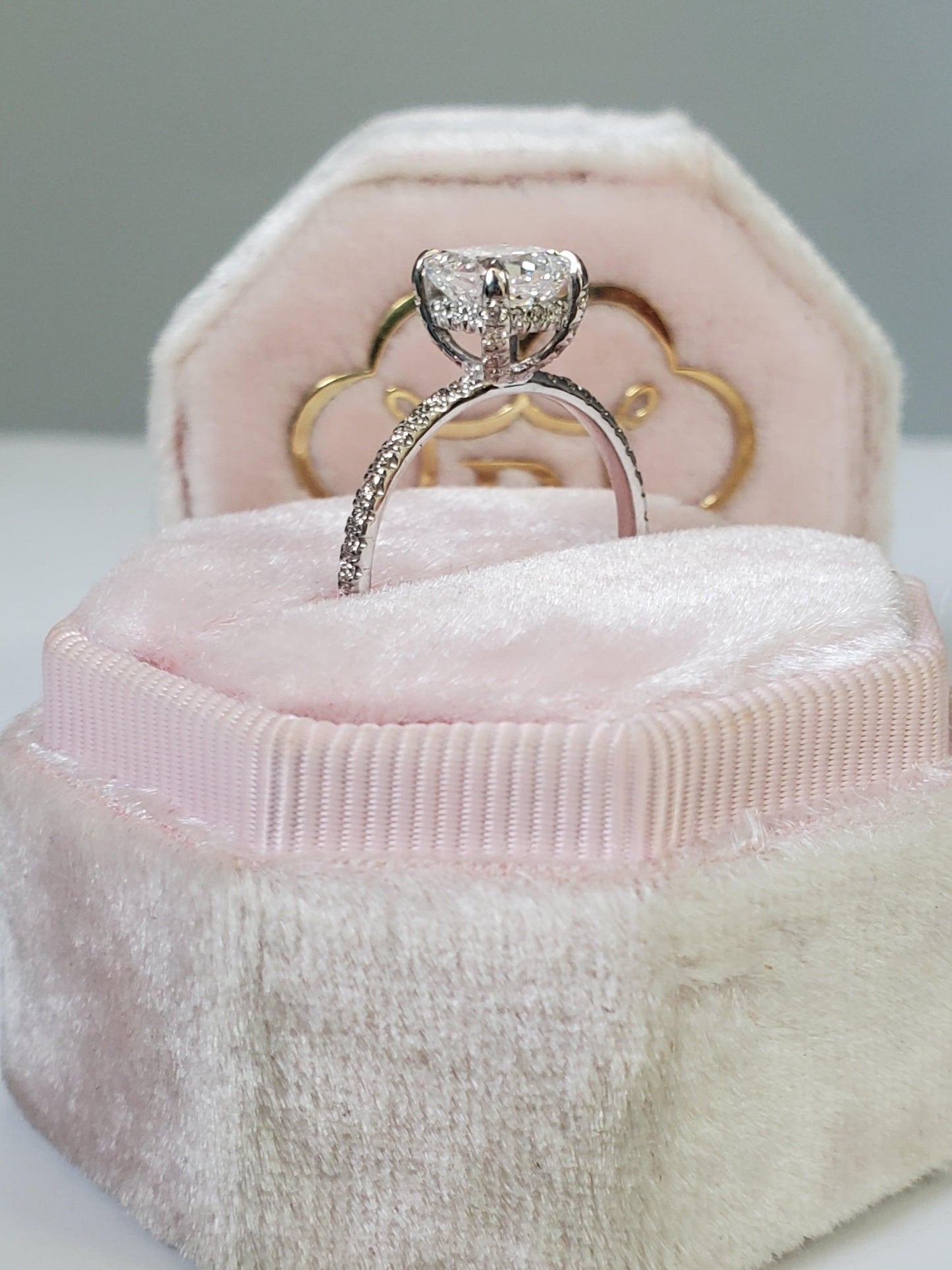 1.52 Carats Cushion Cut Accented Basket Diamond Engagement Ring - BenzDiamonds