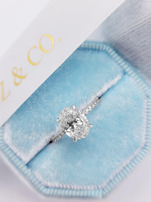 2.30 Carats Oval Cut Micropave Side Stones Hidden Halo Diamond Engagement Ring - BenzDiamonds