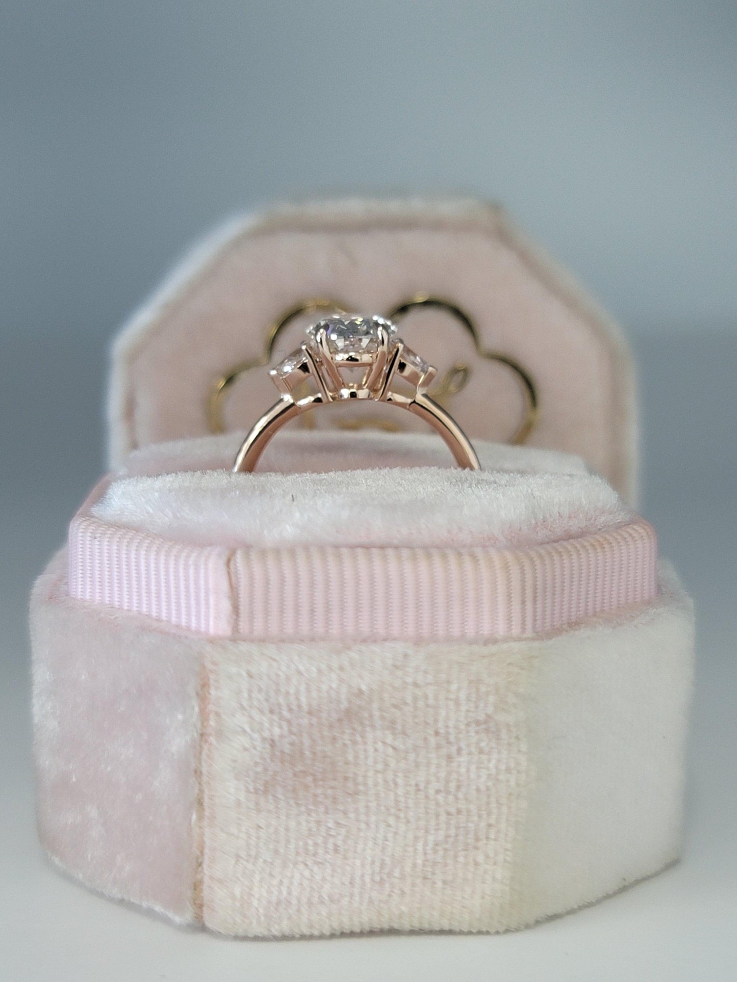 2.10 Carats Lab Grown Oval Cut with Pear Shape Side Stones Diamond Engagement Ring in Rose Gold - BenzDiamonds