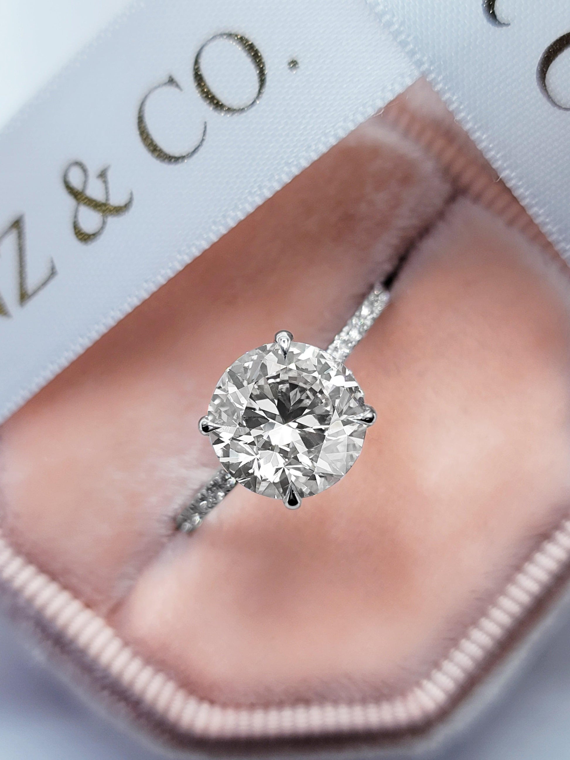 3.67 Carats Lab Grown Round Brilliant Cut Micropave Side Stones Hidden Halo Accented Prongs Diamond Engagement Ring - BenzDiamonds