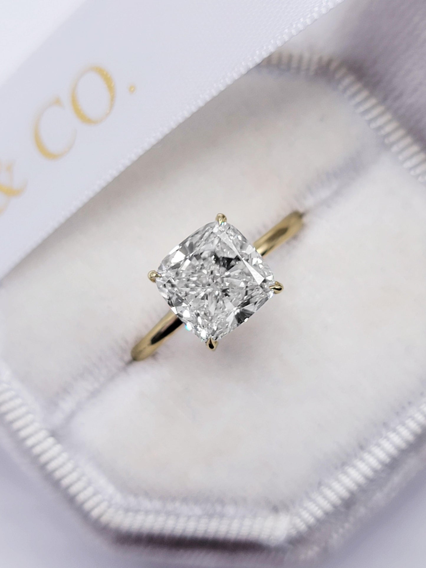 3.20 Carats Lab Grown Cushion Cut Solitaire Hidden Halo Diamond Engagement Ring - BenzDiamonds