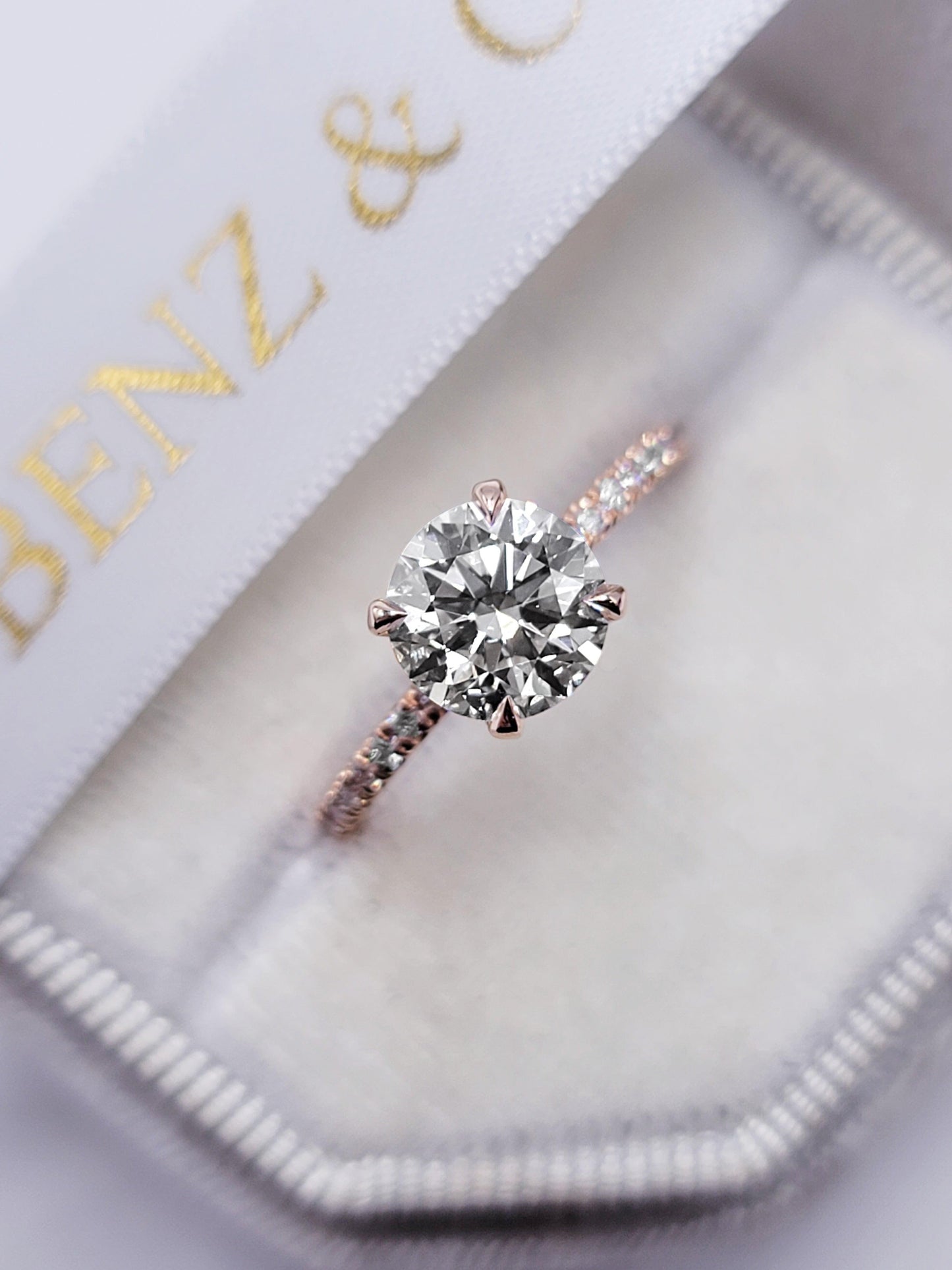 2 Carats Lab Grown Round Brilliant Cut Micropave Side Stones Hidden Halo Diamond Engagement Ring - BenzDiamonds