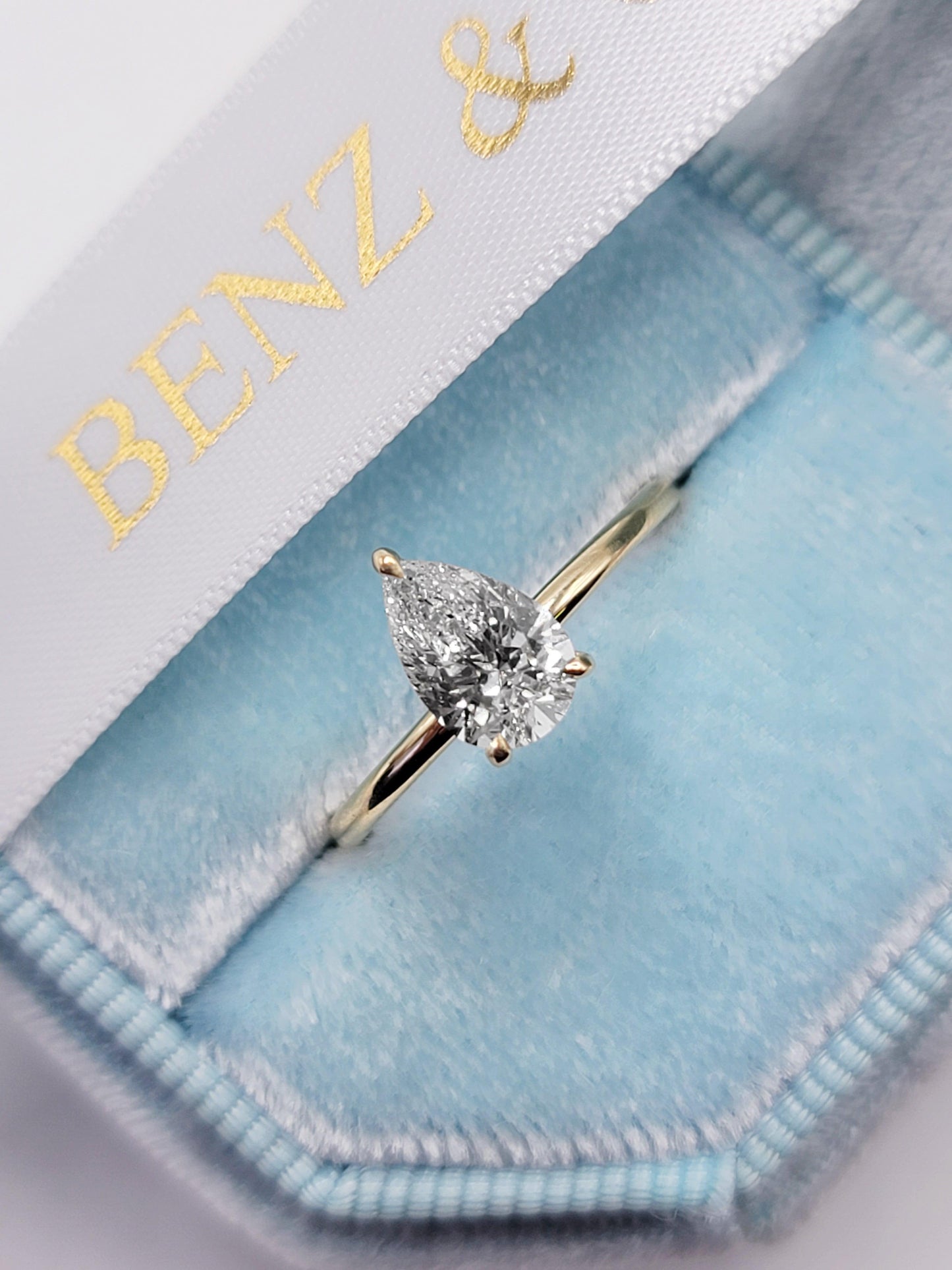 1 Carat Lab Grown Pear Shape Solitaire Diamond Engagement Ring - BenzDiamonds