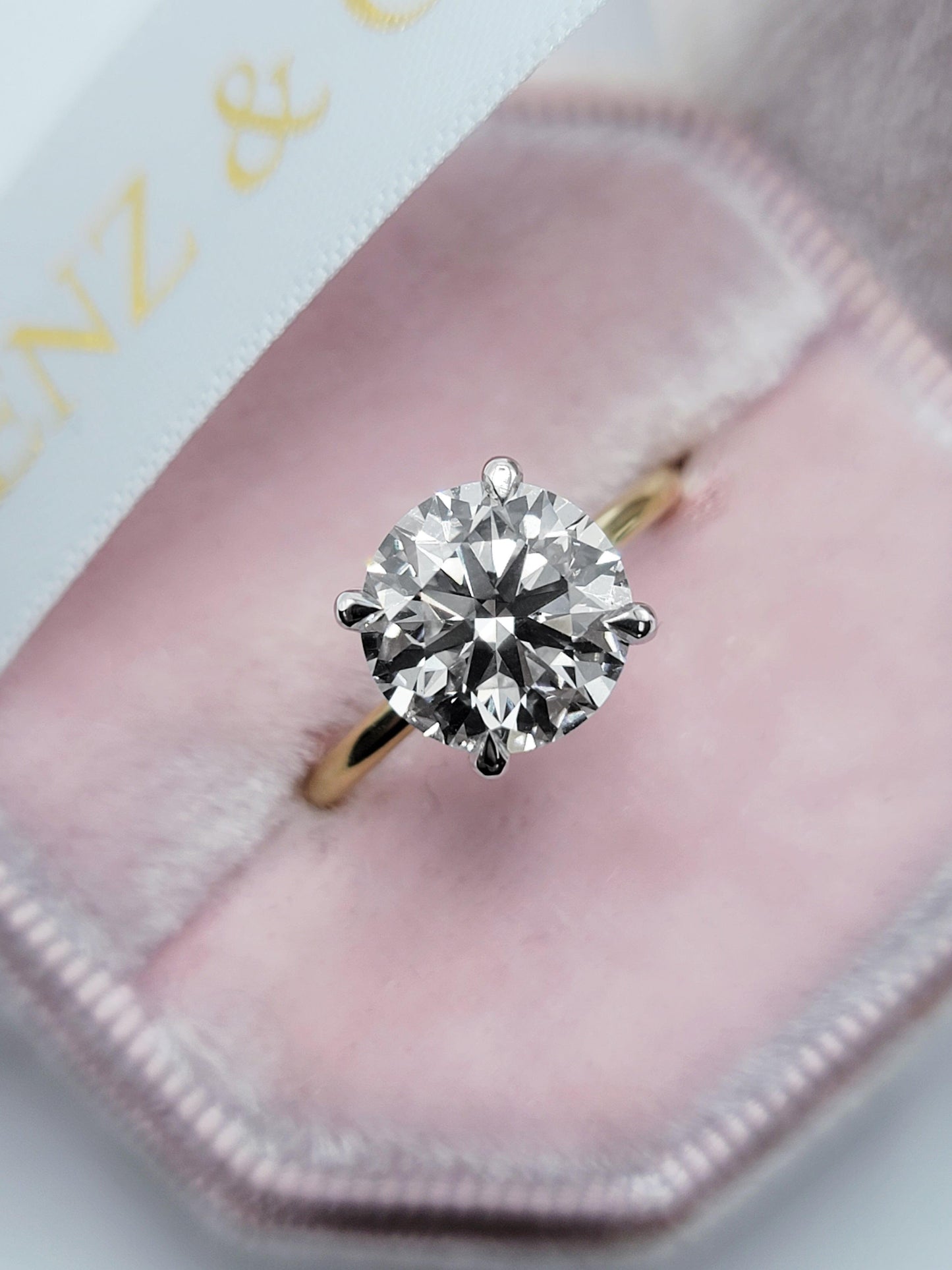 3.19 Carats Lab Grown Round Brilliant Cut Two Tone Solitaire Hidden Halo Diamond Engagement Ring - BenzDiamonds