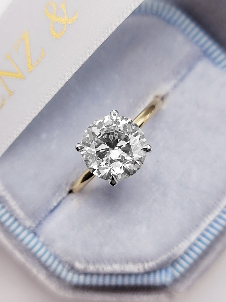 0.50 CT Round Brilliant Cut Moissanite Diamond Ring, 14KT Real White Gold Ring, Fashion Engagement Ring, Two store stone Solitaire Engagement Ring