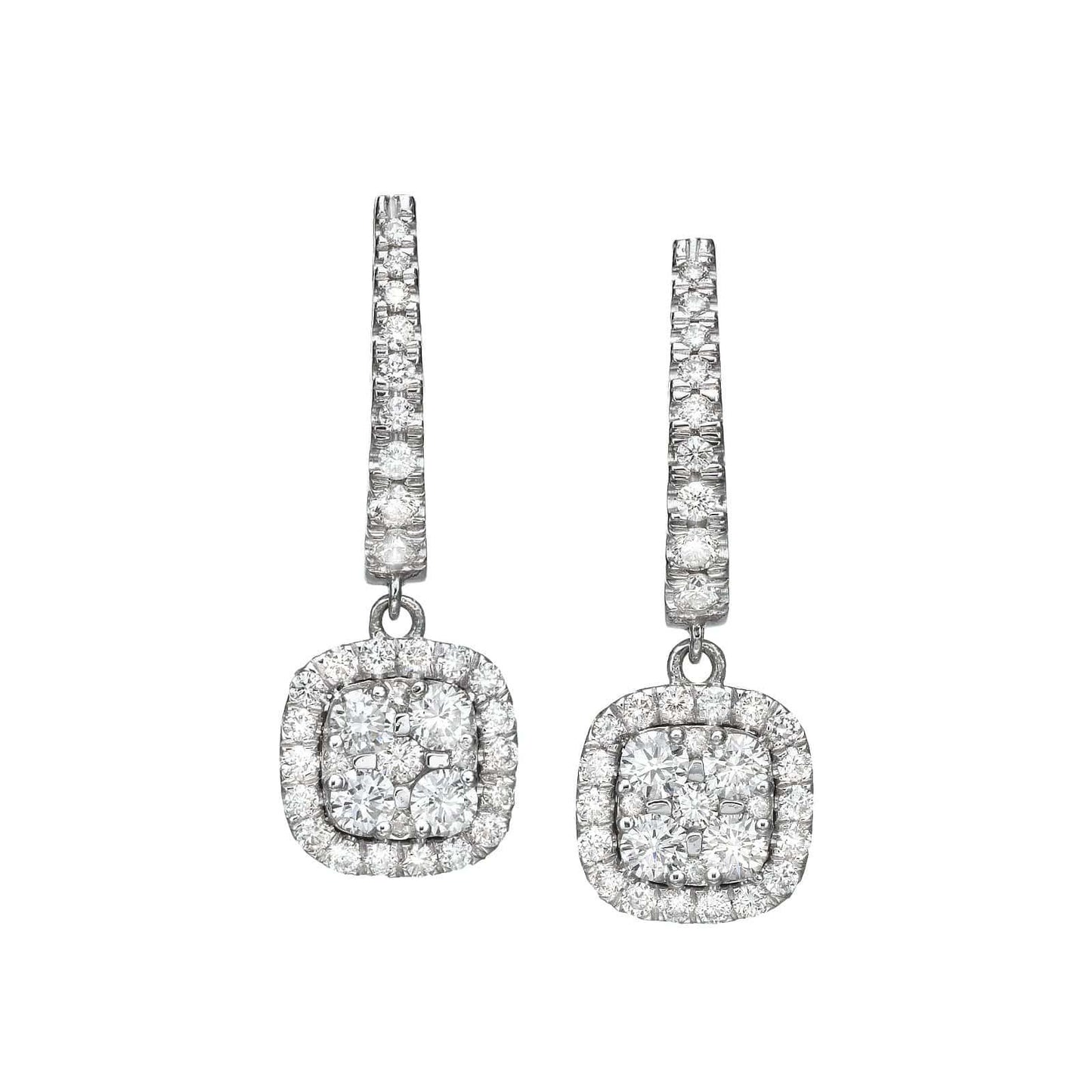 Big Cushion Shaped Diamond Cluster Dangle Earrings - BenzDiamonds