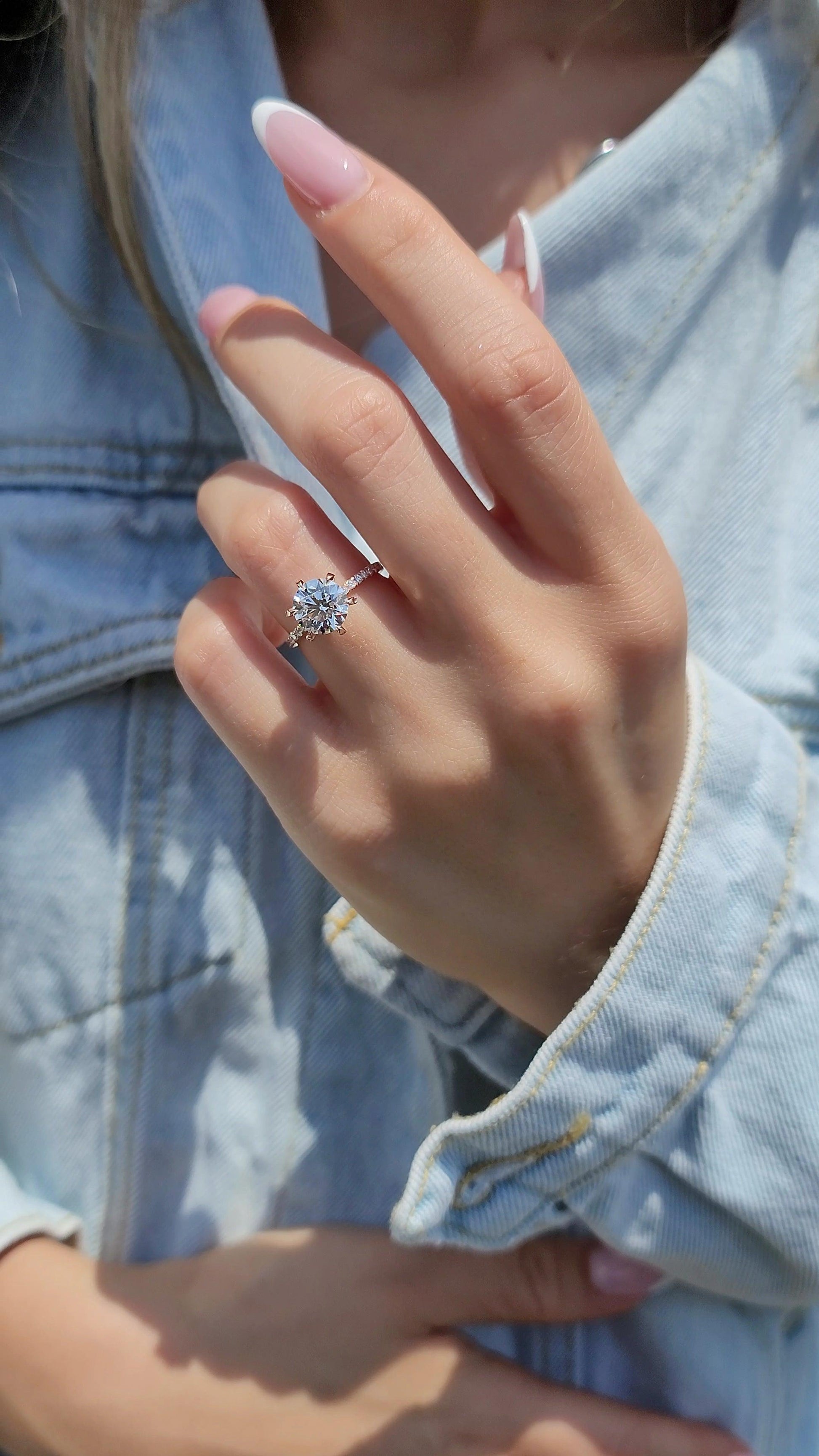 2.50 Carats Lab Grown Round Brilliant Cut Micropave Side Stones Accented Prongs Diamond Engagement Ring in Rose Gold - BenzDiamonds