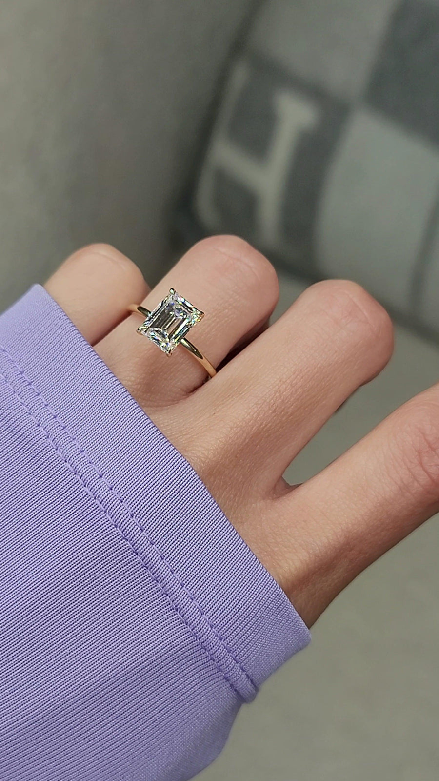 Cameron | Emerald Cut Diamond Engagement Ring Hammered 14k Gold | MTD