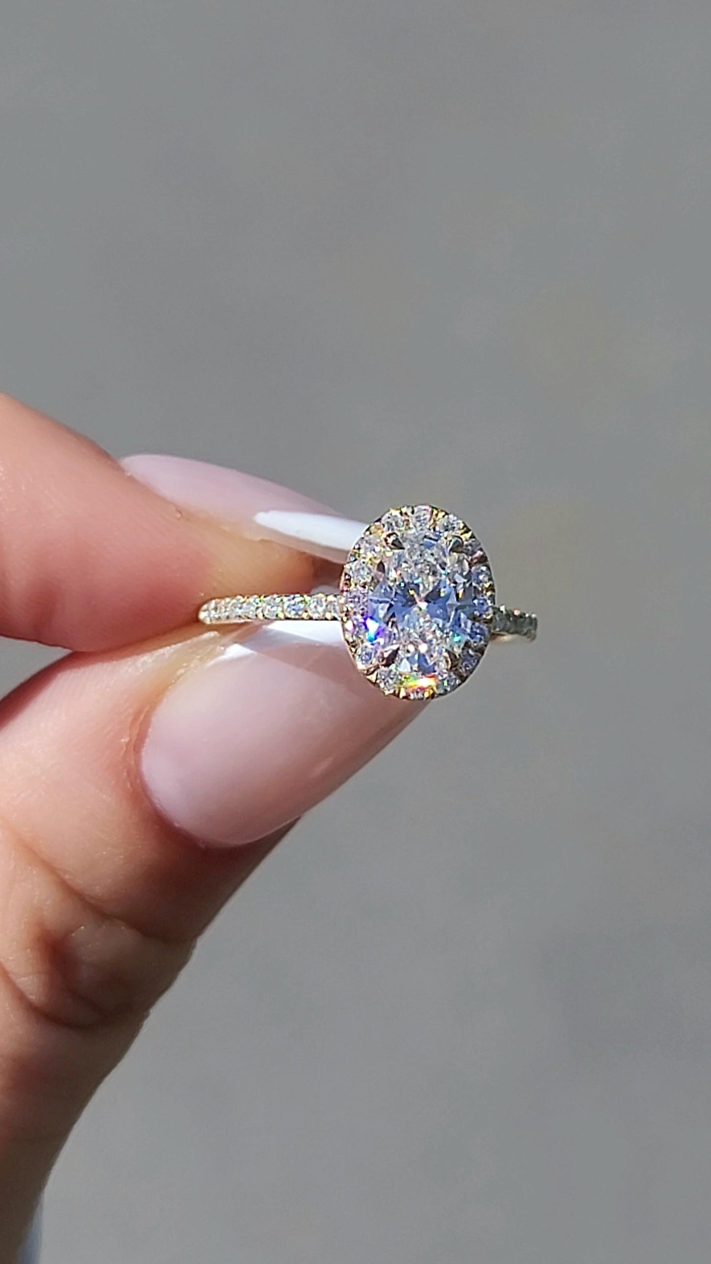 1.62 Carats Lab Grown Oval Cut Micropave Halo Side Stones Diamond Engagement Ring - BenzDiamonds